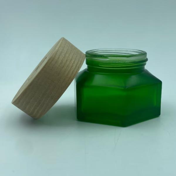 Cosmetic Jars Packaging 50g Emerald Cream Jar with wood finish Plastic Cap Cream jar
