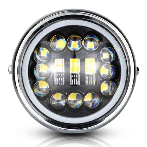 Black/chrome 75W 6 inch Aluminum PC Motorcycle Headlight with Custom Angel Eye Circle