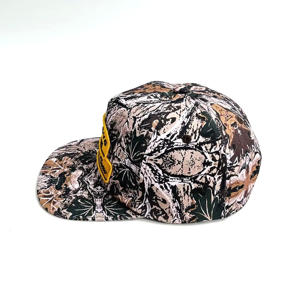 Unstructured Camouflage Snapback Hat Custom Embroidery Patch Camo 5 Panel Adjustable Cap