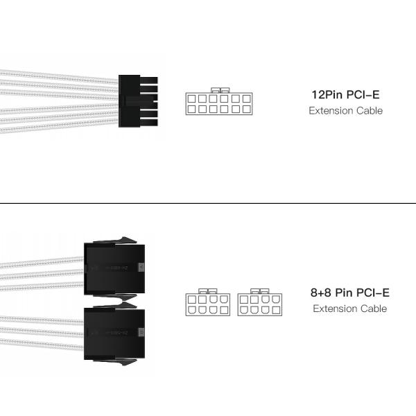 Power Supply Cable Extension Kit 12-Pin PCIe Molex Micro-Fit 3.0 Connector For NVIDIA Ampere GEFORCE RXT 3070 3080 White