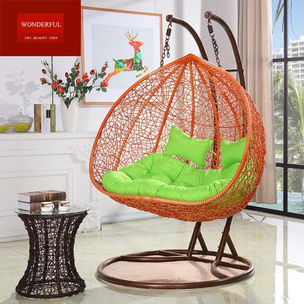 Living Room Rattan Double Seater Hanging Egg Chair with Modern Design and Pink Rattan