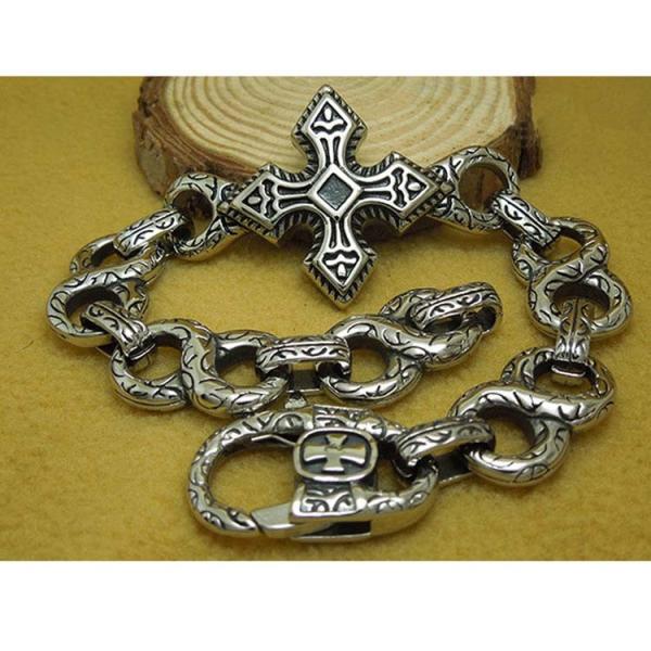 Men's Vintage Silver Plated 316l Titanium Stainless Steel Chain Cross Bracelet  (JCE147)
