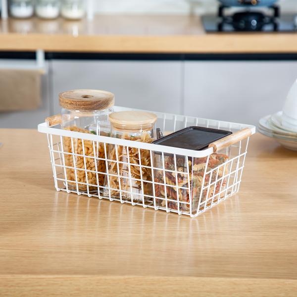 Metal Living Room Organizer White Table Wire Mesh Storage Baskets