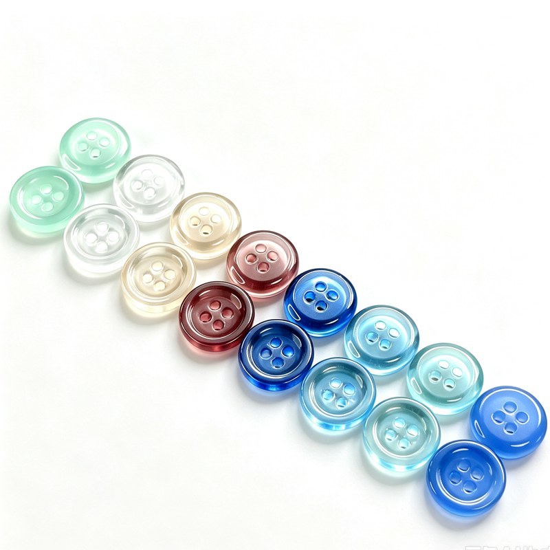 High-strength glass buttons with transparent texture and 10mm-40mm size range for fashion garments