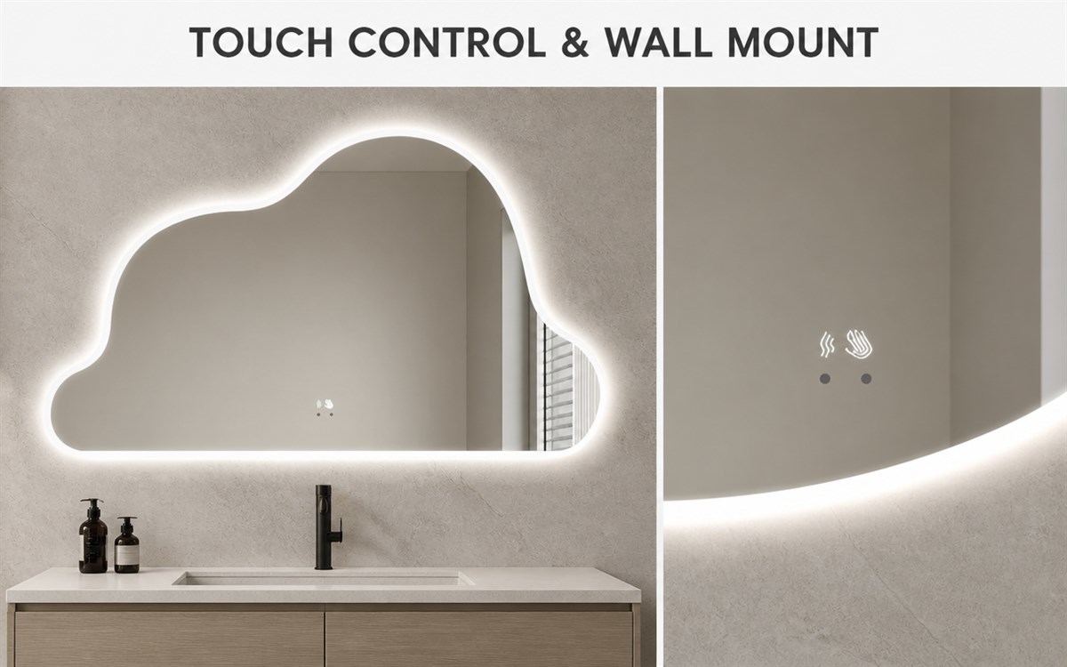 Cloud-Shaped Frameless LED Wall Mirror with 5MM Copper-free Silver Mirror, IP44 and IP54 Waterproof, and Touch Switch Dimming