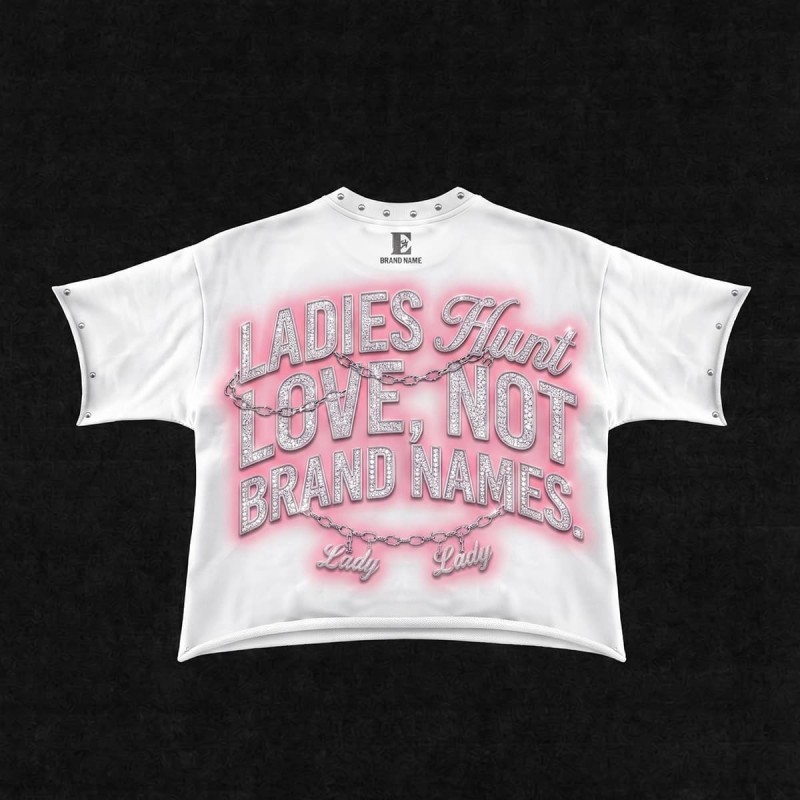 Custom Oversized Boxy Fit T Shirt with Rhinestones and Chains OEM