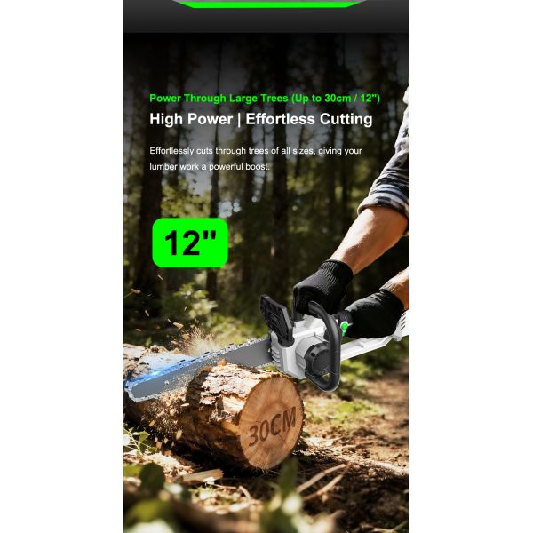 Wholesale 21V Cordless Chainsaw 12 Inch Manufacturer | 800W Brushless Electric Chainsaw with Smart LED Display, Tool-less Tensioning & 13M/S Speed | B2B Factory Supplier
