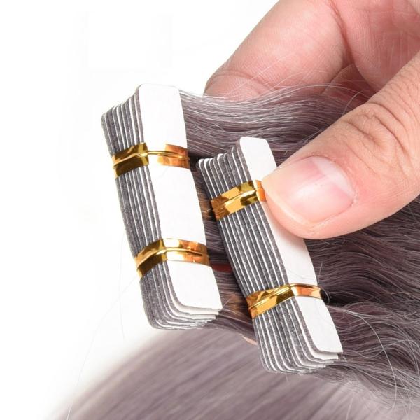 Extensões brasileiras para o cabelo fino, cor cinzenta do cabelo da fita do plutônio da colagem do Virgin