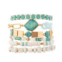 Braceletes do elo de corrente de Crystal Glass Beads Metal Handmade com turquesa sextavada