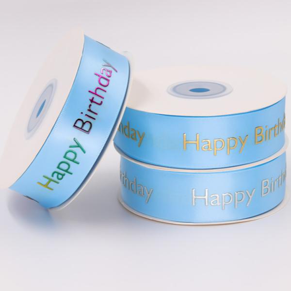 Birthday Use Blue Satin Ribbon Single / Double Face Customized Printed Logo