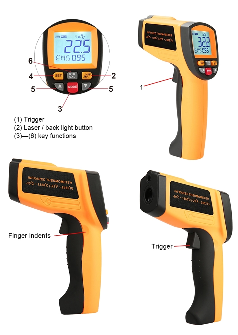 GM1150 GM1150A GM1350 GM1500 Digital Infrared Thermometer Non Contact High Temperature
