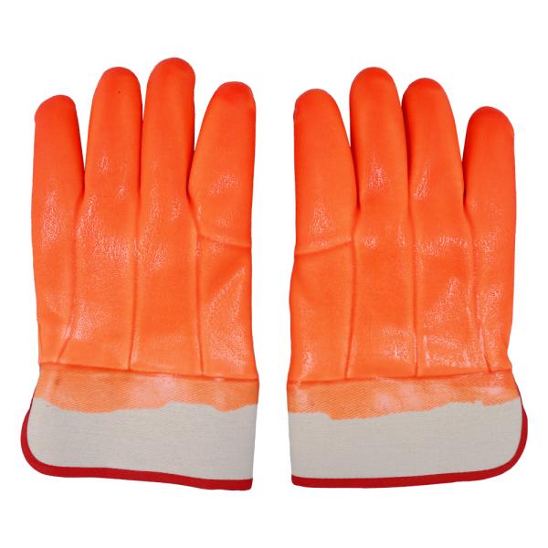 Fleece Lined Cold Weather PVC Chemical Gloves Textured Grip Fluorescent Orange Safety Gloves