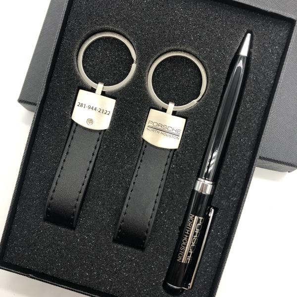 Random Combination Promotional Business Gifts Pen Leather Metal Keychain Card Holder Set