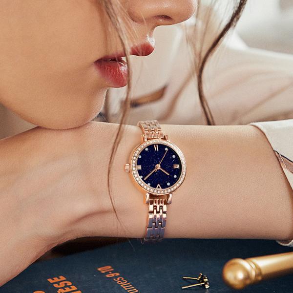 Blue Sandstone Women Quartz Wrist Watch 11mm Thickness 3ATM Antiwater