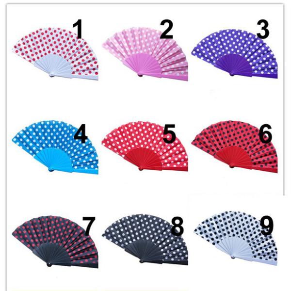 Multicolor Plastic Foldable Hand Fans Customized Logo With Polka Dots Pattern