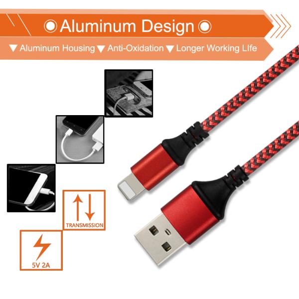 iPhone 5 6 8 Pin Nylon Braided Cable Aluminum Alloy Housing Dual Color