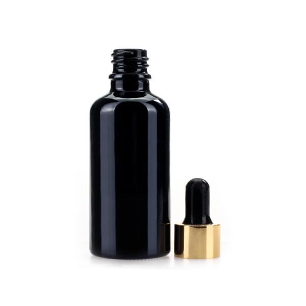 Botellas de cristal negras cosméticas del dropper 50ml modificadas para requisitos particulares para el aceite esencial