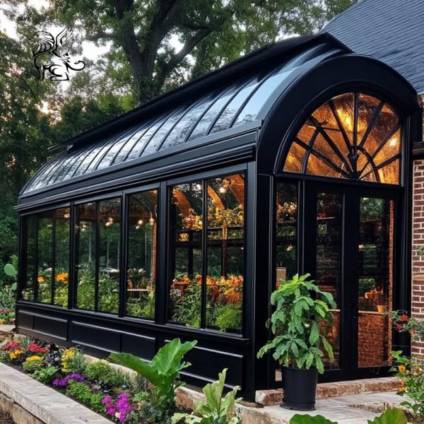 Wrought Iron Four Seasons Sunroom Glass Houses Metal Greenhouse Villa Entrance Doors Living Room Modern Design Customized