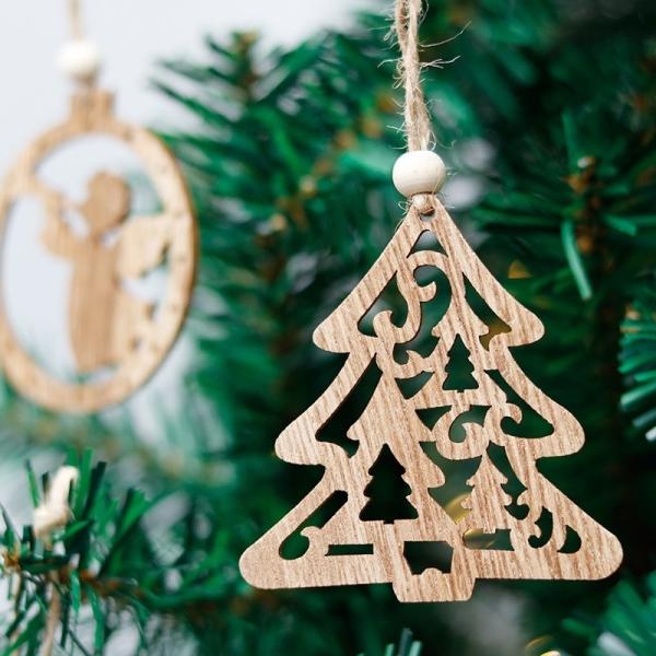 Vente chaude Décorations de Noël en bois bricolage Petit pendentif en bois pour la décoration de Noël