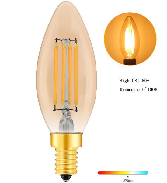 Candelabra Edison Screw Base E12 E14 Vintage Filament Bulb C35 2700k Warm White