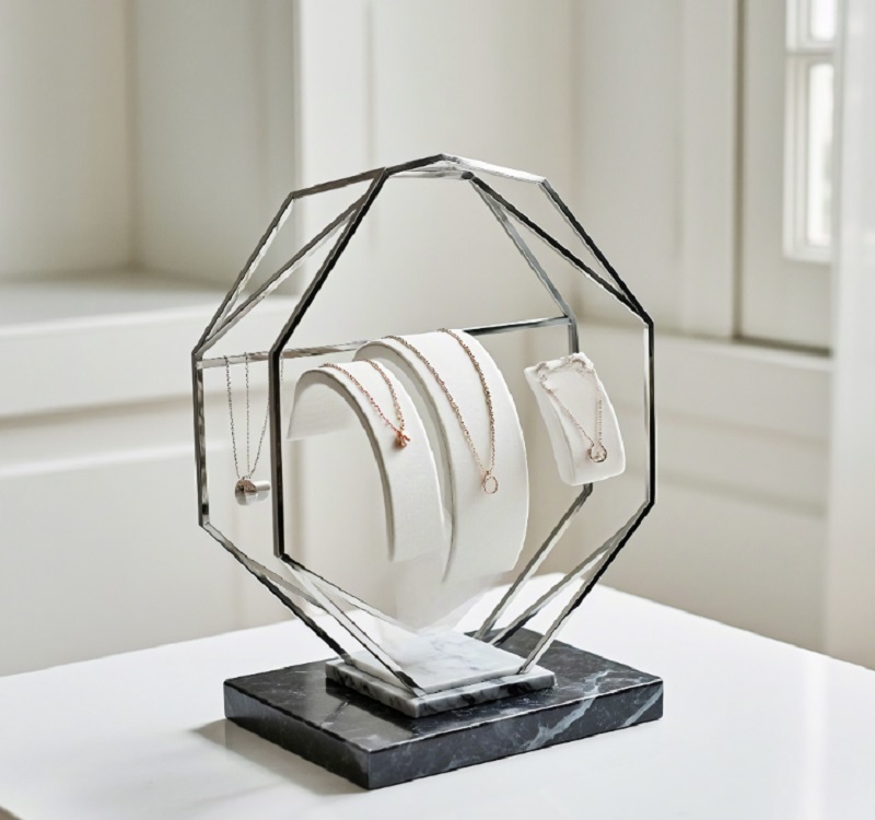 Custom Stainless Steel Artistic Geometric Design Jewelry Display Stand with