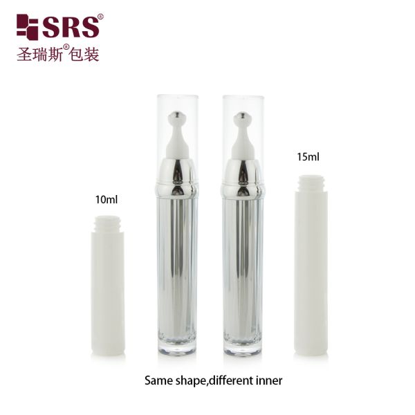 AY009 10ml 15ml Customized Shiny Silver Metalic Acrylic Airless Roll On Bottle For Eye Cream No Leakage