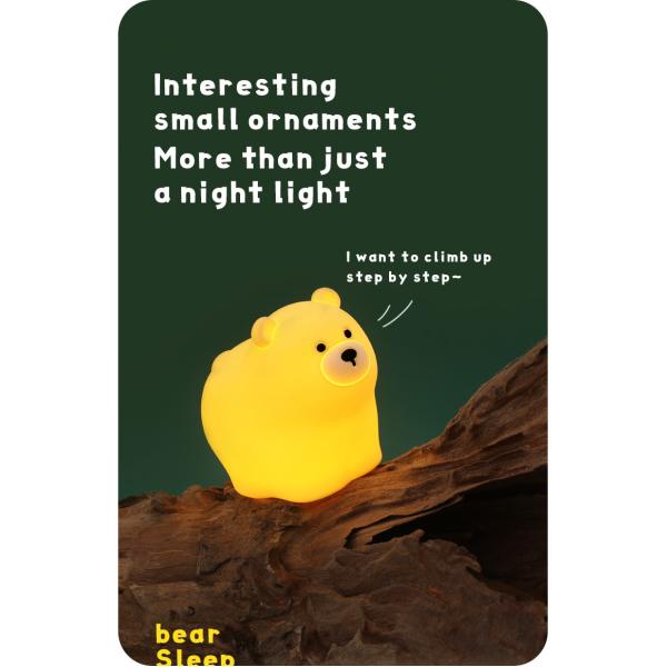 Little Bear Patting Silicone Night Light Children's Bedroom Baby Feeding Cute Creative Small Night Light Soft Light
