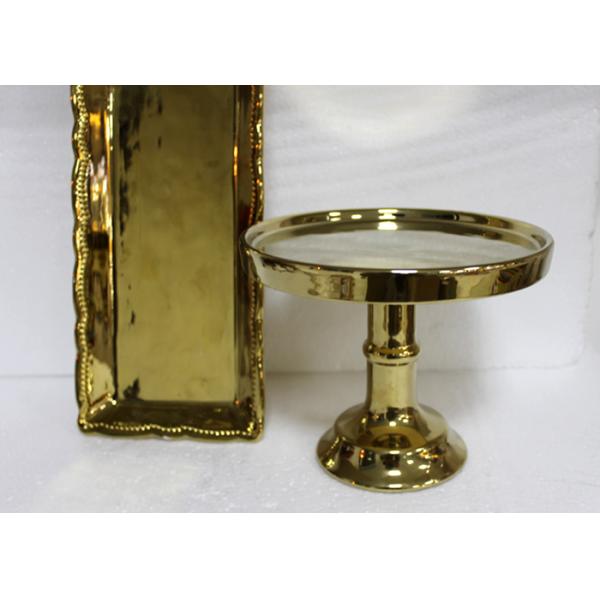 Gold Plated Ceramic Cake Stand  Round Chrome With Plates Dolomite Material