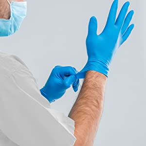 Protective Powder Free Examination Nitrile Gloves, Colored Nitrile and Vinyl Blend Disposable Medical Blue