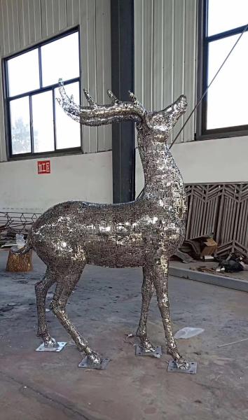 2020 China Stainless Steel Elk Wapiti Metal Sculptures For Garden Wall Art