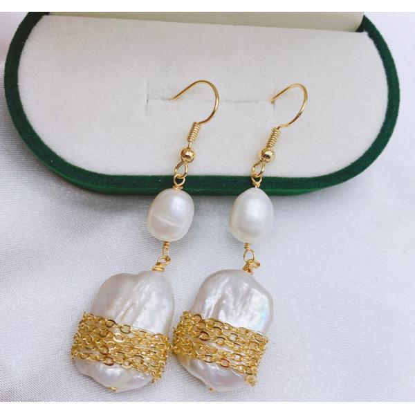 Natural Baroque Pearl Earring Fashionn Baroque Statement Wide Pearl Metallic Hoop Earring For Women New Big pearl Earing
