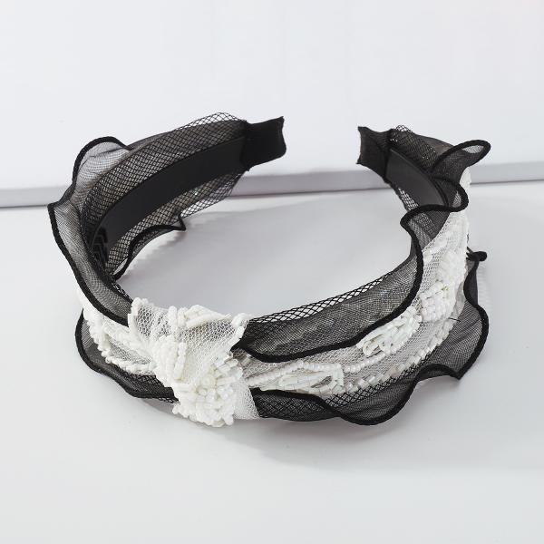 Hair accessories headbands Lace fabric beaded knot hoop Net red temperament high cranial top hair accessories