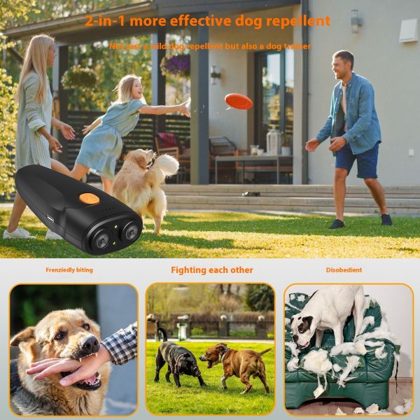 Outdoor Ultrasonic Dog Repeller LED Flashlight Handheld Electric Shock Control Device Self-Defense Eco-friendly Durable Plastic