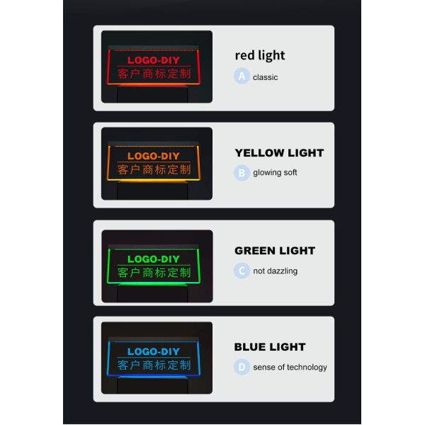 Plaque nominative LED en acrylique personnalisée, abat-jour en PC haute transparence, 3 couleurs