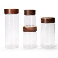 Canelas de alimentos de cozinha de alto borosilicato frascos de vidro com tampa de parafuso de acácia