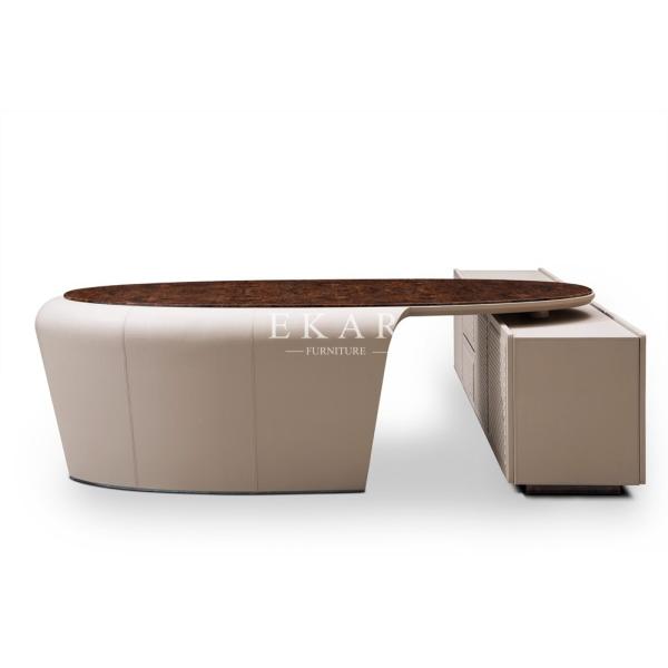 High Gloss Wooden Table Top Leather Home Office Desk W001S28