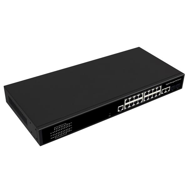 16 портов Гигабит Управляемый коммутатор PoE Коммерческий 1U Rack 300W с 2 SFP / RJ45 Uplink