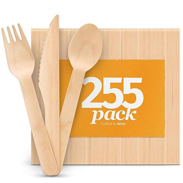 Eco-Friendly Disposable Wooden Bamboo Cutlery Set With Knives Forks Spoons Utensil Sets