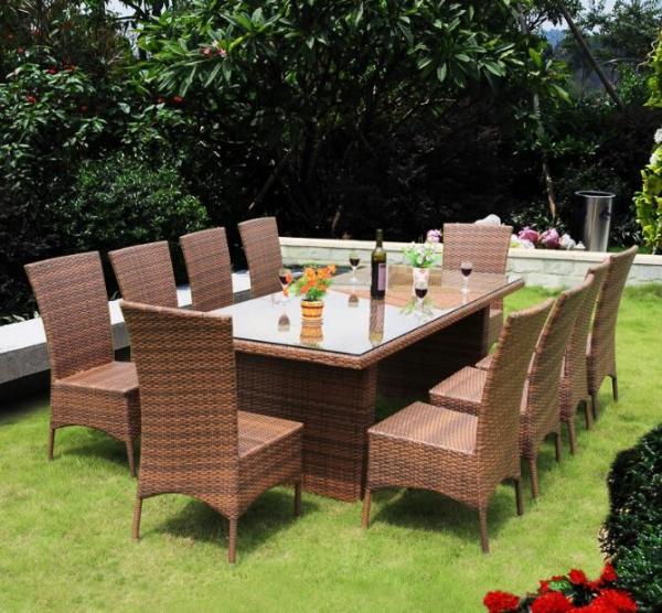 Outdoor furniture dining table and chairs 6 seats garden sets pe rattan modern dining set