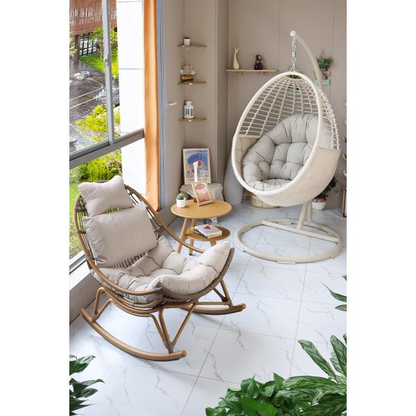 Water Proof PE Rattan Lounge Relax Rocking Chair For Balcony