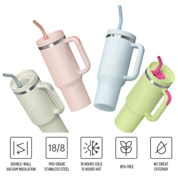 Venta al por mayor de botellas de vacío de acero inoxidable personalizadas de 40 onzas con mango aprobado por la FDA, libre de BPA, de uso pesado