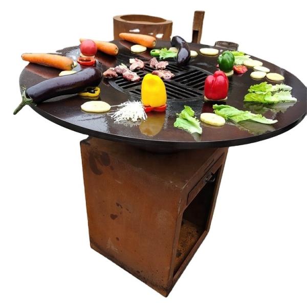 Corten Steel Wood Charcoal BBQ Grill With Removable Ash Catcher