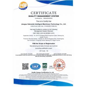 Jiangsu Sakoste Intelligent Machinery Technology Co., Ltd. Certifications