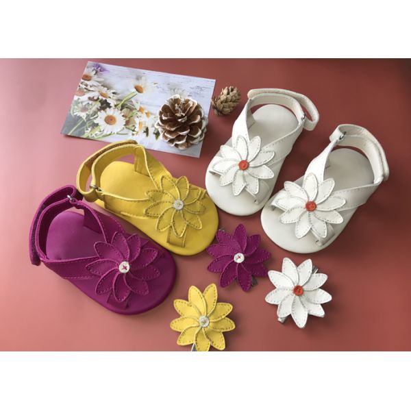 Outdoor Cowhide Flower Ornament Kids Sandals Shoes