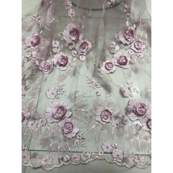 A flor 3D vermelha bordou a tela do laço do tule/o laço perlado lantejoulas vestidos de casamento