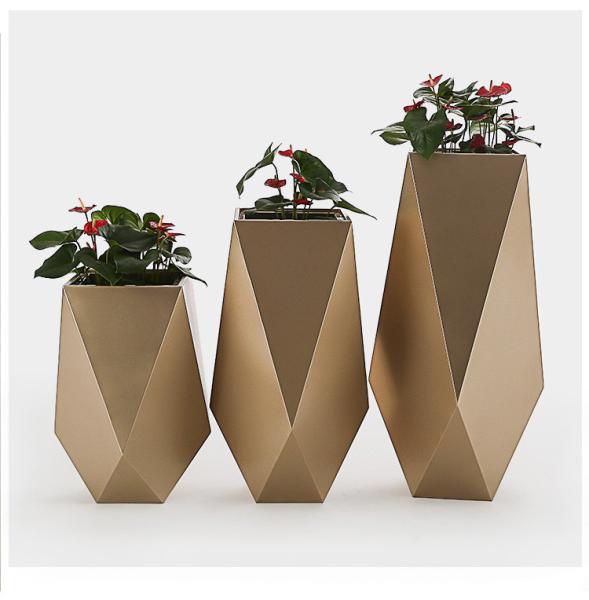 110cm Tall Paint Process Polygon Stainless Steel Planter For Flower