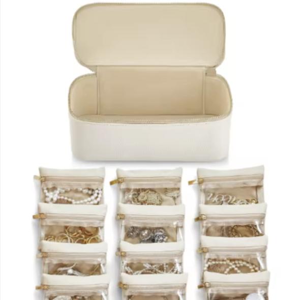 Convenient PU Leather Travel Jewelry Case With Velvet Pouch For Rings Necklaces Storage