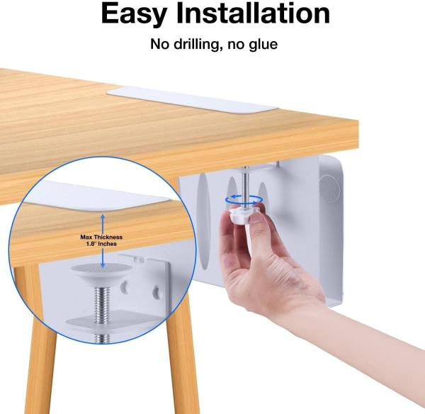 Metal Desk Drawer for Cable Management Under Desk Office Desk Clamp-On Holder White