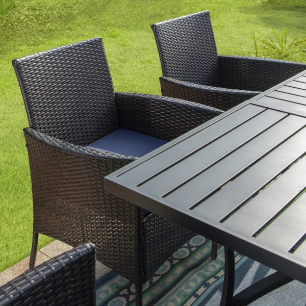 Commercial All-Weather Outdoor Dining Set with Powder-Coated Aluminum Frame and Handwoven PE Rattan for Hotel & Resort Use