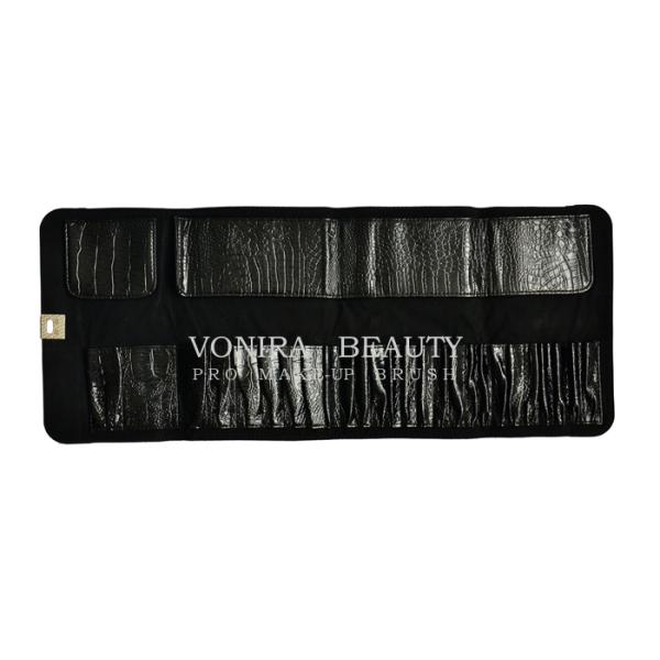 Vintage Leather Makeup Brush Roll Up Pouch Pen Pencil Case Cosmetic Bag Black